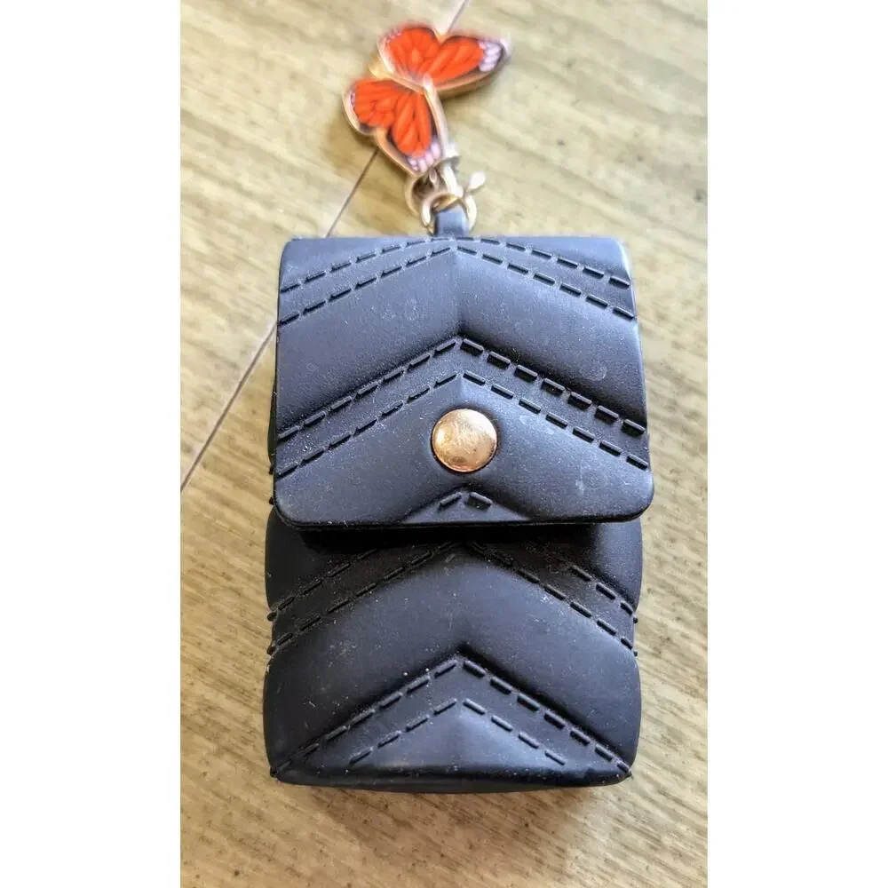 Bath & Body Works PocketBac Holder – Quilted Black Snap Case w/ Butterfly Charm